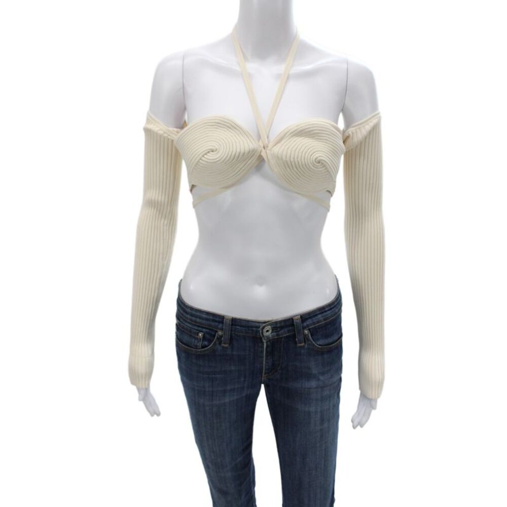 Dion Lee Women Cropped Halter Tie Striped Ivory Viscose Top Size 6